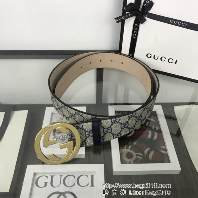 GUCCI古馳 官網經典款 原單品質 專櫃PVC提花面料 變色磨砂底 雙G拋光亮面扣 男士皮帶  xfp1441